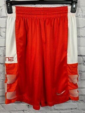 Nike Men’s Elite Basketball Shorts Dri-Fit Drawstring Waist Orange & White S